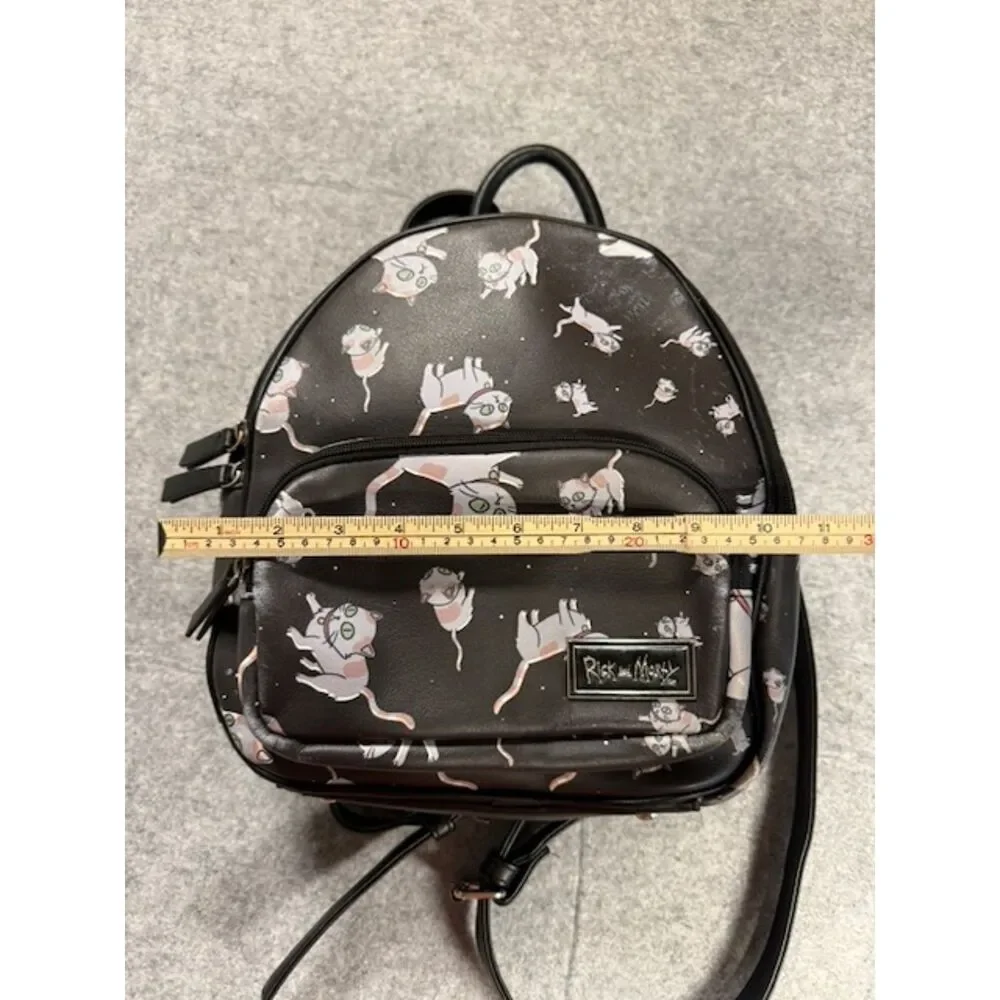 Rick and Morty Snowball Cat Mini Backpack Black Faux Leather Licensed Bag